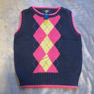Vintage Osh Kosh B’Gosh argyle knit Girl’s 5 ramie cotton preppy navy pink vest